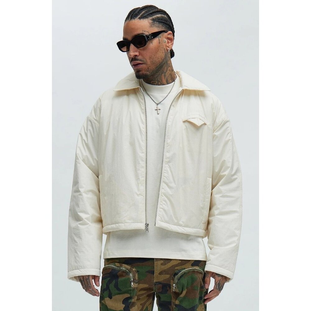 Charlesgate Padded Nylon Cropped Jacket Cream Men's